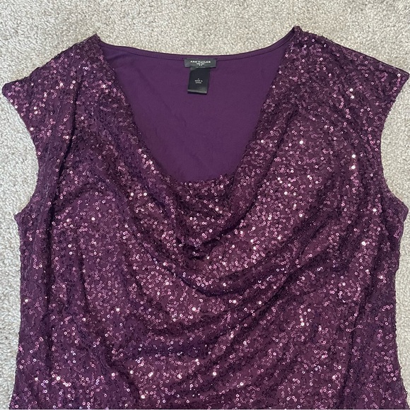 Ann Taylor size large women’s purple sequin scoop neck sleeveless top - Picture 4 of 10